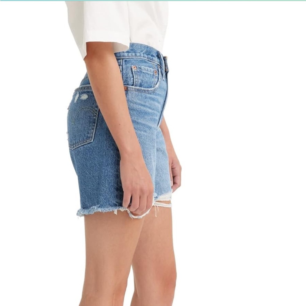 Levi's Light Blue Distressed Jean Shorts - Picture 2 of 9